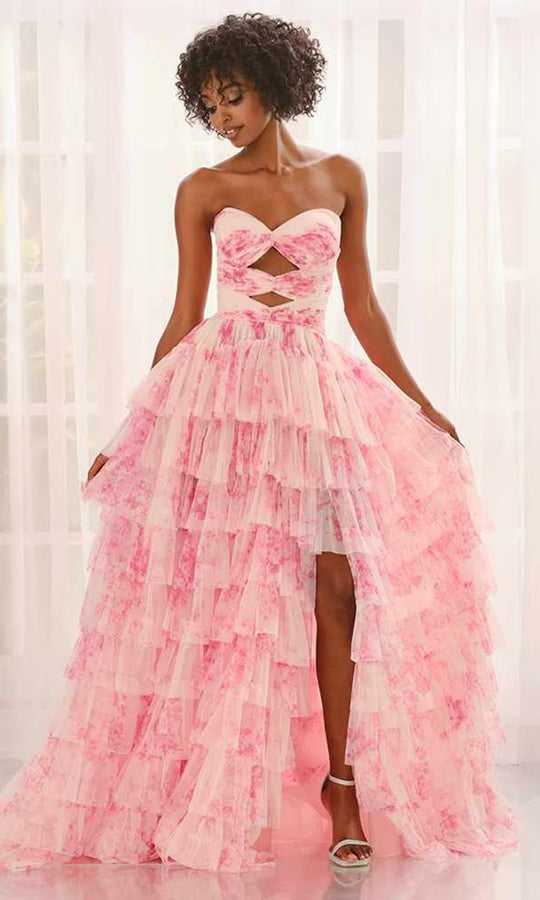 Colette by Daphne CL6217 - Floral Print Tiered Ruffle Prom Dress