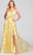 Colette By Daphne - Lace Up Metallic Evening Dress CL12006 Evening Dresses 0 / Yellow/Yellow