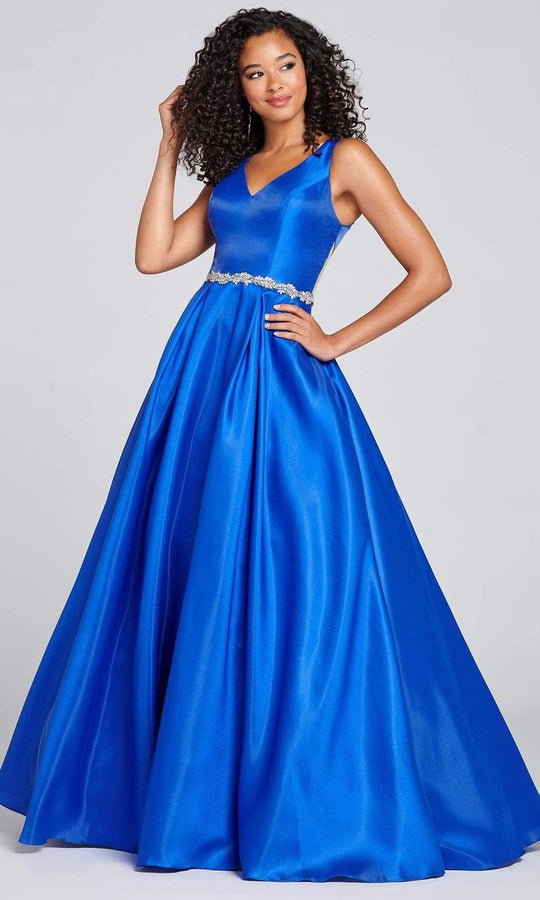 Colette for Mon Cheri - CL12131 Sleek Bejeweled Waist Modest Prom A-Line Gown