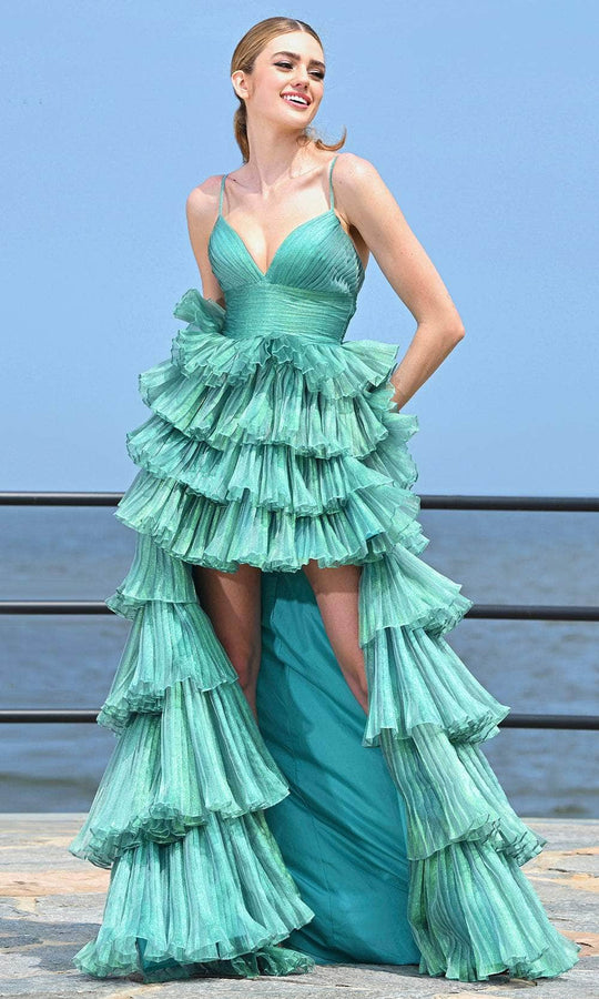 Colors Dress 3462 - Pleated Metallic High Low Prom Gown Evening Dresses