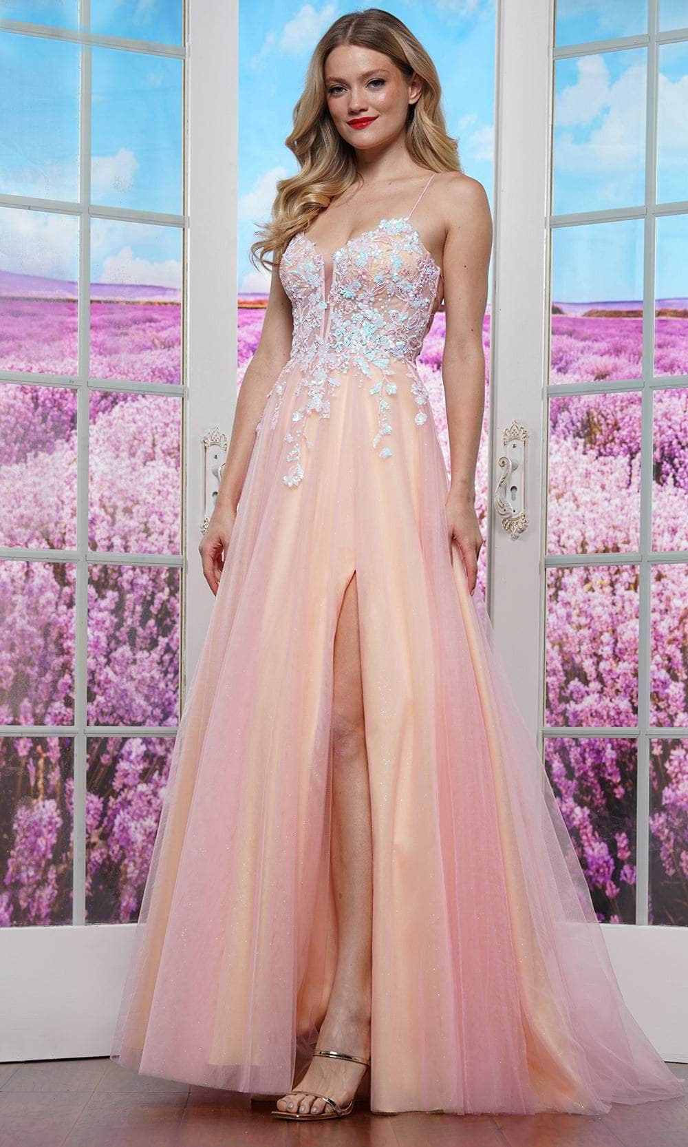 Colors Dress 3497 - Long Tulle A-Line Dress - Spaghetti Straps, Two ...