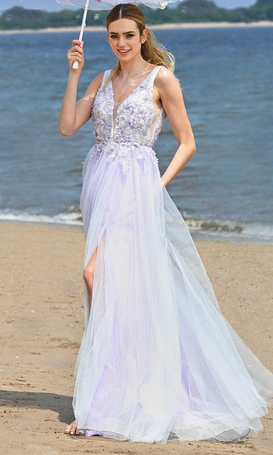 Colors Dress 3499 - Floral Applique Sleeveless Prom Dress