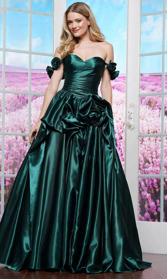 Colors Dress 3521 - Rosette Off Shoulder Prom Dress