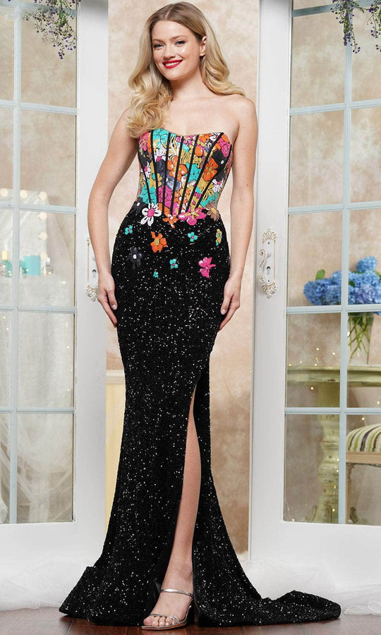 Colors Dress 3561 - Floral Sequin Scoop Neck Prom Gown Special Occasion Dress