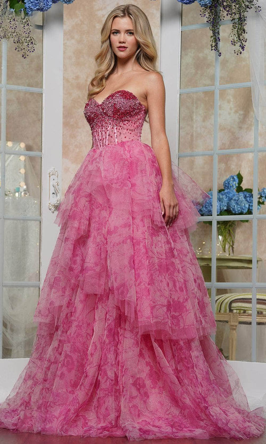 Colors Dress 3572 - Beaded Sweetheart Floral Print Ballgown
