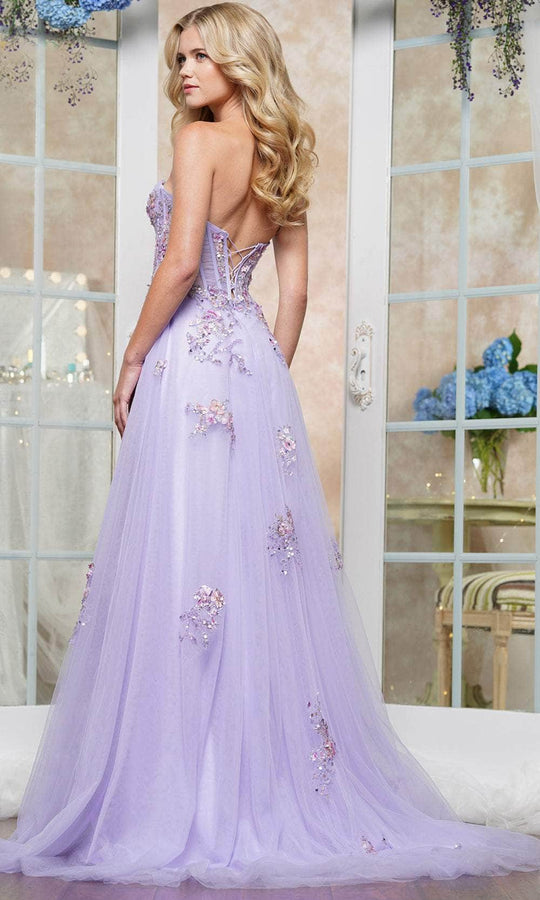 Colors Dress 3575 - Floral Embroidered Tulle A-Line Prom Gown