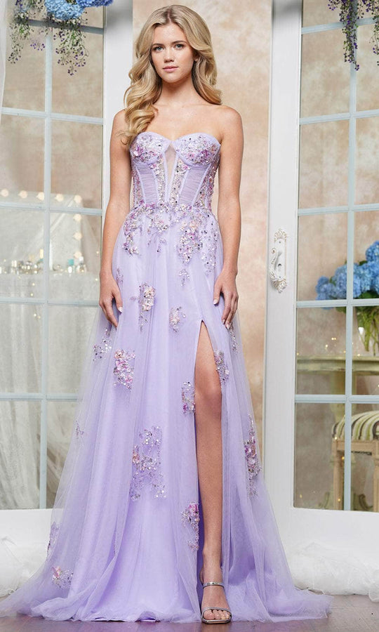 Colors Dress 3575 - Floral Embroidered Tulle A-Line Prom Gown
