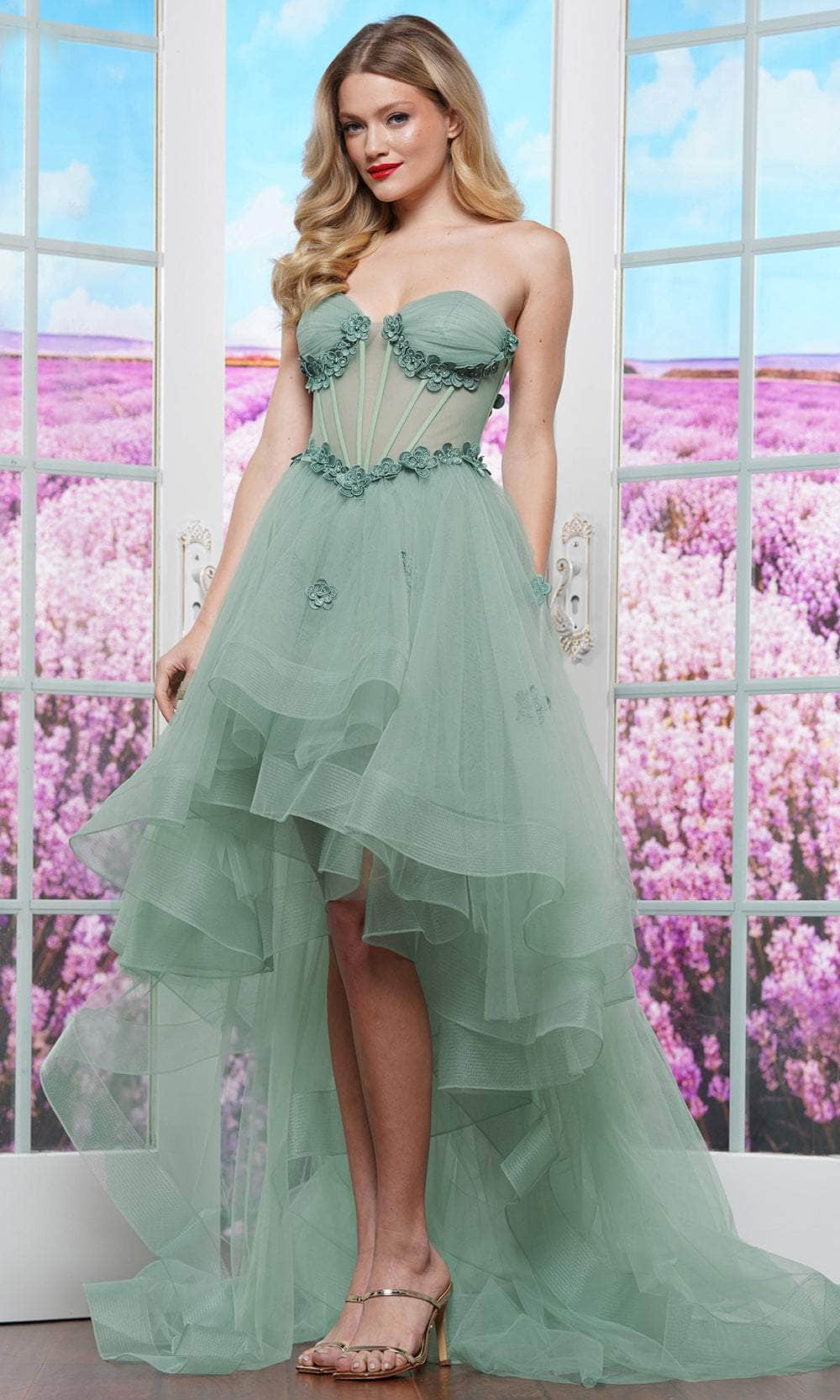 Colors Dress 3600 - High Low Tulle A-Line Dress - Strapless, Floral ...