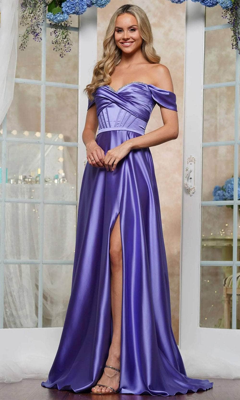 Colors Dress 3606 - Long Stretch satin A-Line Dress