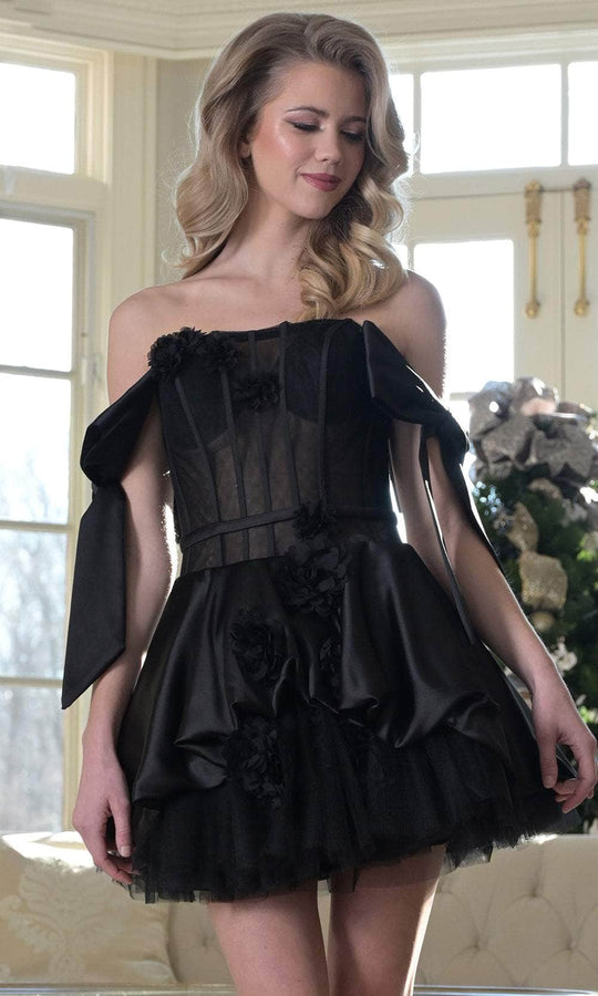 Colors Dress 3638 - Straight Neckline Floral Accent Dress