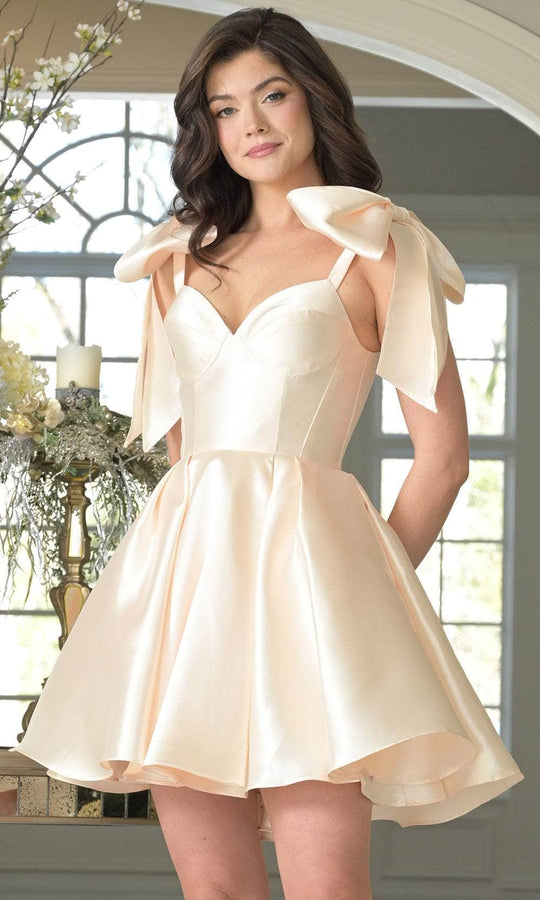 Colors Dress 3640 - Sweetheart Mini Dress with Shoulder Bows