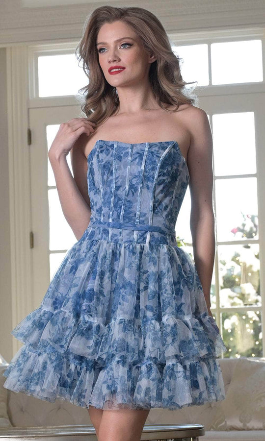 Colors Dress 3669 - Floral Tiered Strapless Dress