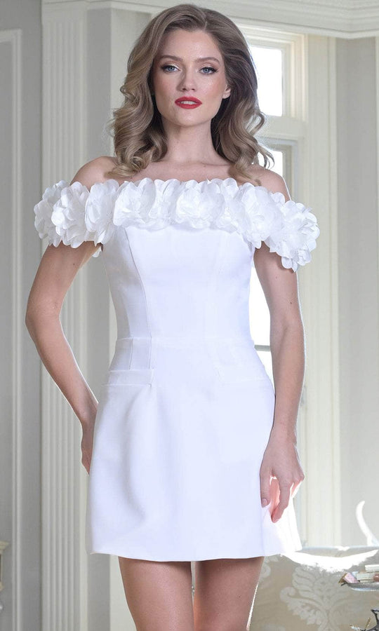 Colors Dress 3679 - Off-Shoulder Dress with Floral Detail