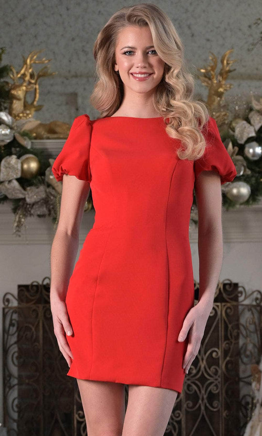 Colors Dress 3681 - Puff Sleeve Bateau Mini Dress