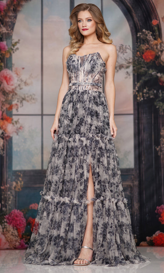 Colors Dress 3810 - Floral Tiered A-Line Evening Gown
