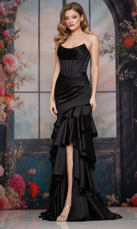 Colors Dress 3823 - Satin Tiered Ruffle Evening Gown