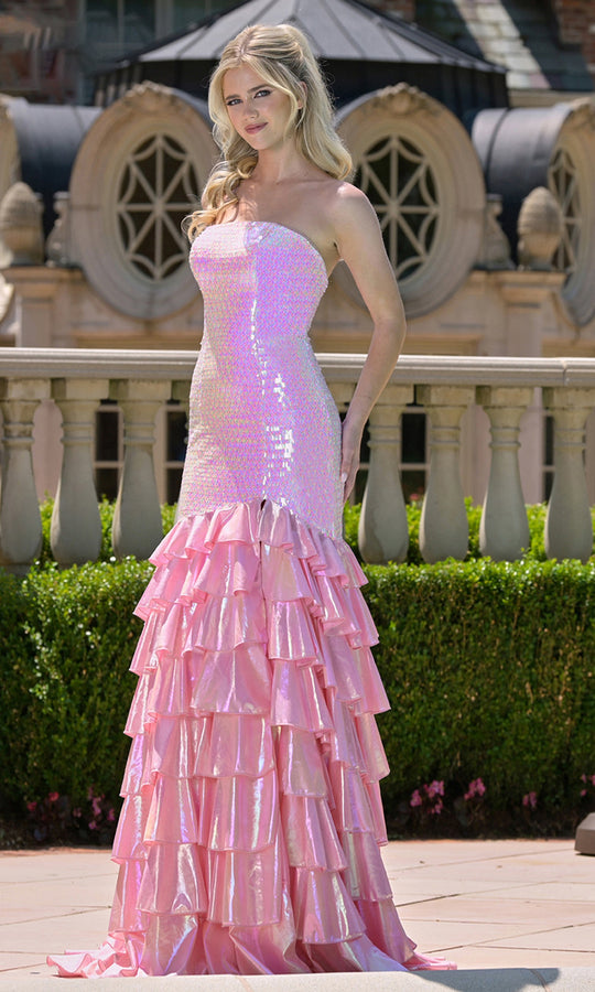 Colors Dress 3866 - Shimmer Strapless Ruffle Gown