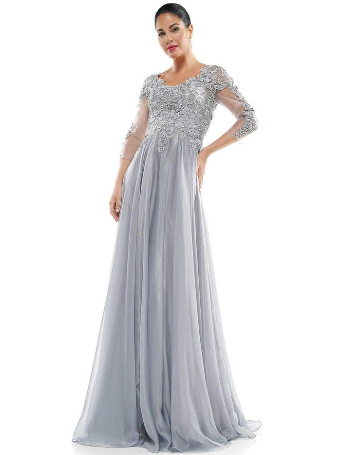 Colors Dress M281 - Quarter Sleeve Embroidered Evening Dress Special Occasion Dress 14 / Silver