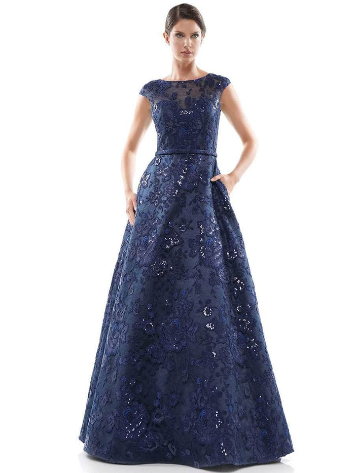 Colors Dress MV1012 - Floral Lace Illusion Jewel Formal Gown Special Occasion Dress 12 / Navy