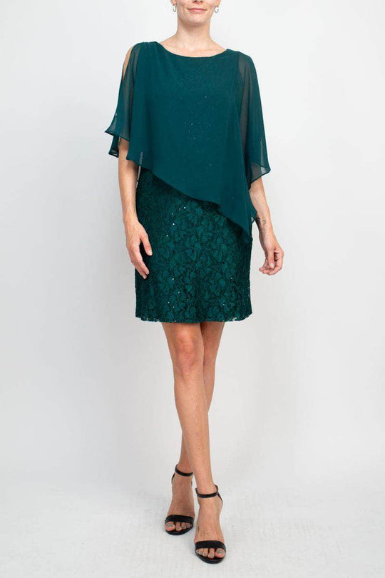 Connected Apparel TDD71311M1 - Split Cape Floral Lace Cocktail Dress