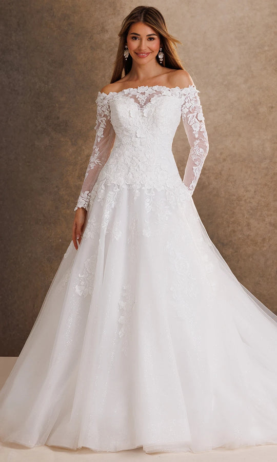 Rachel Allan Bridal RB4252 - Long Sleeve Floral Applique Tulle Gown
