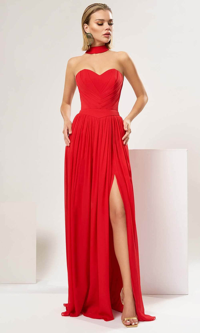 Cristallini Amore CA26 - Sweetheart Cutout Back Evening Gown Special Occasion Dress XS / Red