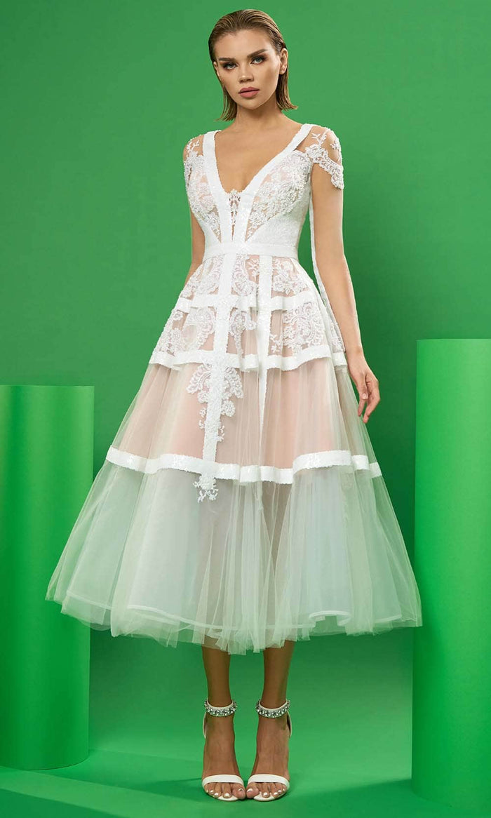 Cristallini Splendor CA16 - Illusion Bodice Embroidered Prom Dress Special Occasion Dress XS / Ivory/Nude