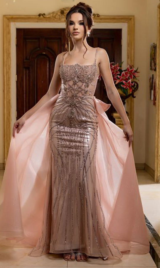 May Queen RQ8234 - Modified Scoop Neck Beaded Pattern Prom Gown