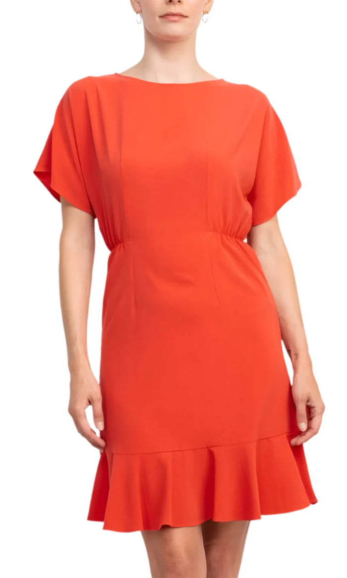 Donna Morgan Crew Neck Short Sleeve Fit & Flare Zipper Back Solid Jersey DRESS-TEA Rose / 4