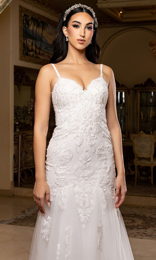 May Queen RQ8271 - Embroidered Sweetheart Trumpet Wedding Gown