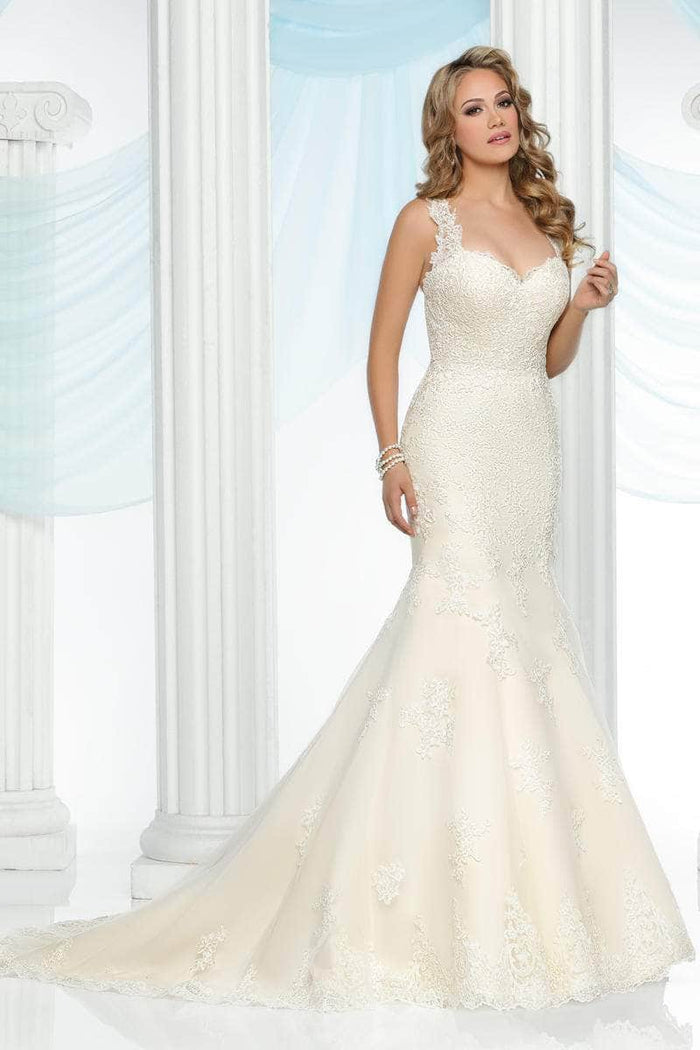 Da Vinci 50429 - Embroidered Trumpet Bridal Gown Special Occasion Dress 16 / Ivory/Ivory