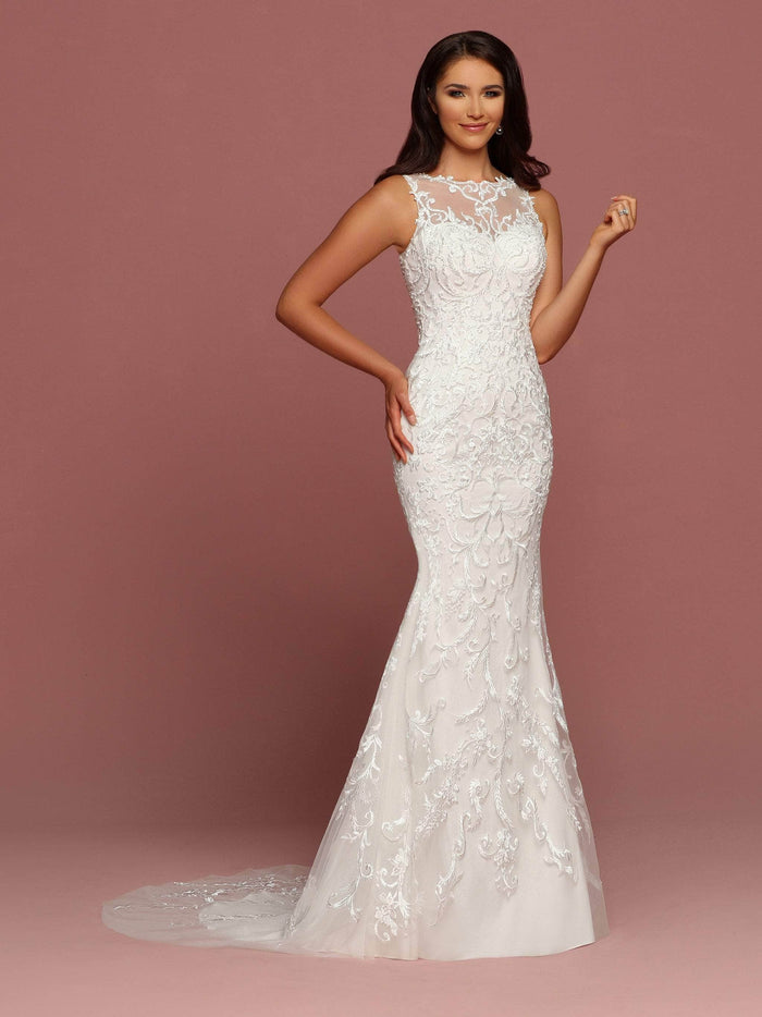 Da Vinci 50481 - Illusion Bateau Embroidered Bridal Gown Special Occasion Dress 6 / White