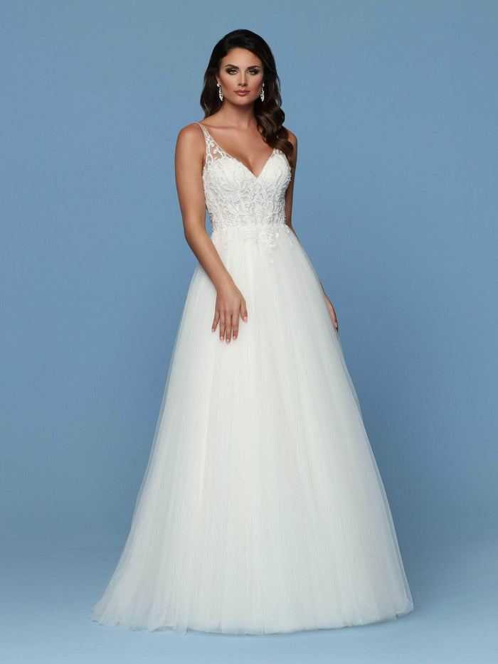 Da Vinci 50571 - Illusion V-Neck A-Line Bridal Gown Special Occasion Dress 16 / Ivory/Ivory