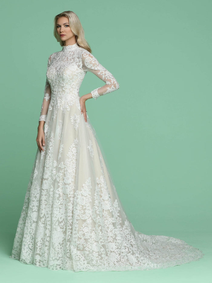 Da Vinci 50607 - High Neck Lace Appliqued Bridal Gown Special Occasion Dress