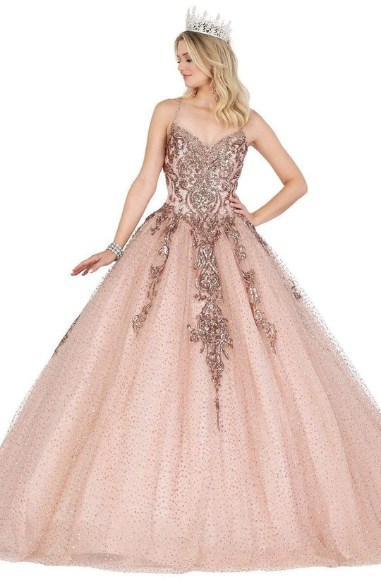 Dancing Queen - 1437 Glitter Embellished V-Neck Quinceanera Gown