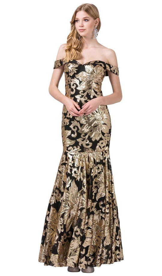 Dancing Queen - 2481 Sequined Off-Shoulder Trumpet Gown