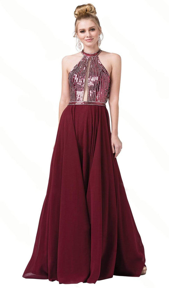 Dancing Queen - 2498 Sequined Halter A-Line Prom Gown