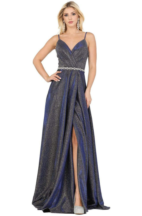 Dancing Queen - 2955 Deep V-neck Pleated A-line Dress