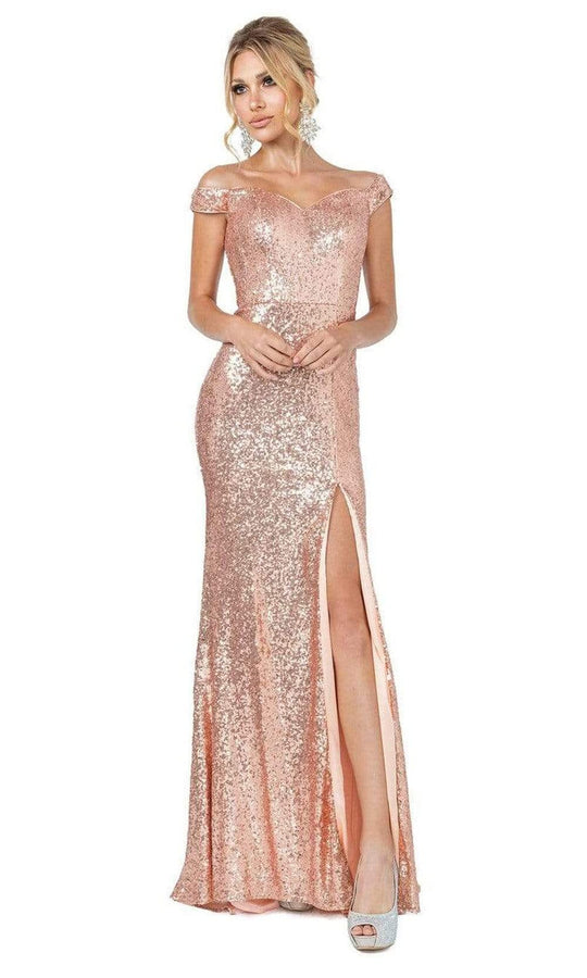 Dancing Queen - 4139 Off Shoulder Full Sequin Fitted Gown