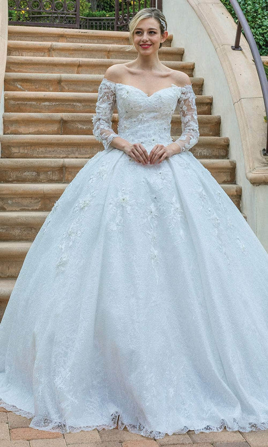 Dancing Queen 0165 - Off-Shoulder Floral Embellished Ballgown