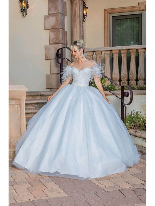 Dancing Queen 0243 - Off-Shoulder Feather Detailed Ballgown
