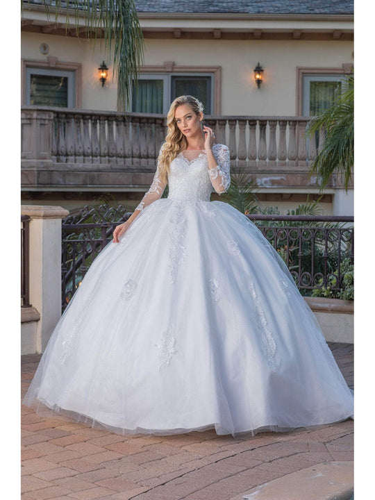 Dancing Queen 0264 - Embroidered Sheer Long Sleeve Ballgown