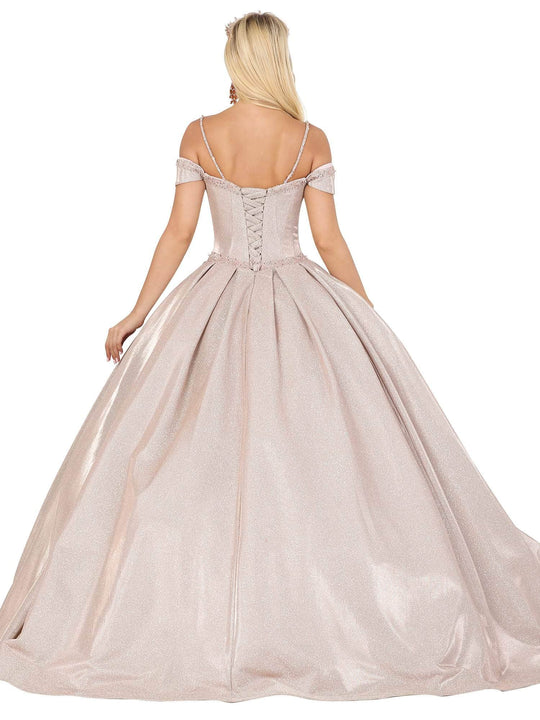 Dancing Queen - 1506 Embellished Deep Off-Shoulder Pleated Ballgown