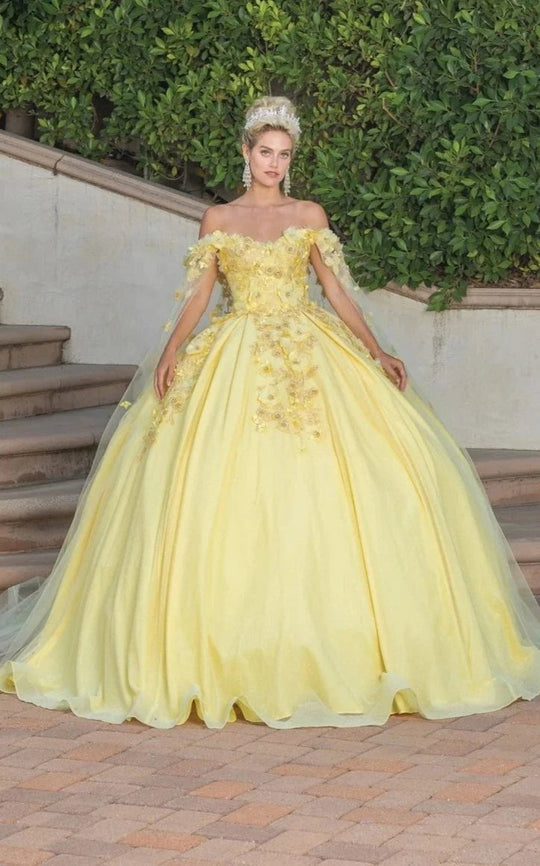 Dancing Queen - 1527 Beaded Floral Applique Off Shoulder Ballgown