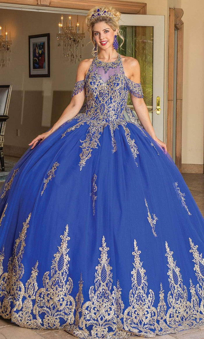 Dancing Queen 1710 - Cold Shoulder Applique Ballgown Special Occasion Dress XS / Royal Blue