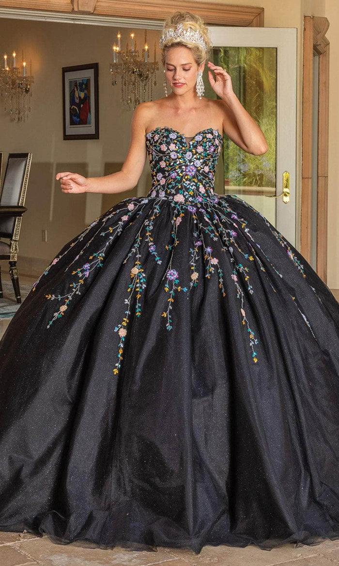 Dancing Queen 1765 - Floral Beaded Ballgown Ball Gowns XS / Black