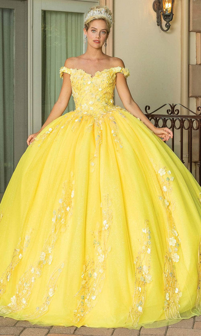 Dancing Queen 1775 - Sweetheart Floral Appliqued Ballgown Ball Gowns XS / Yellow