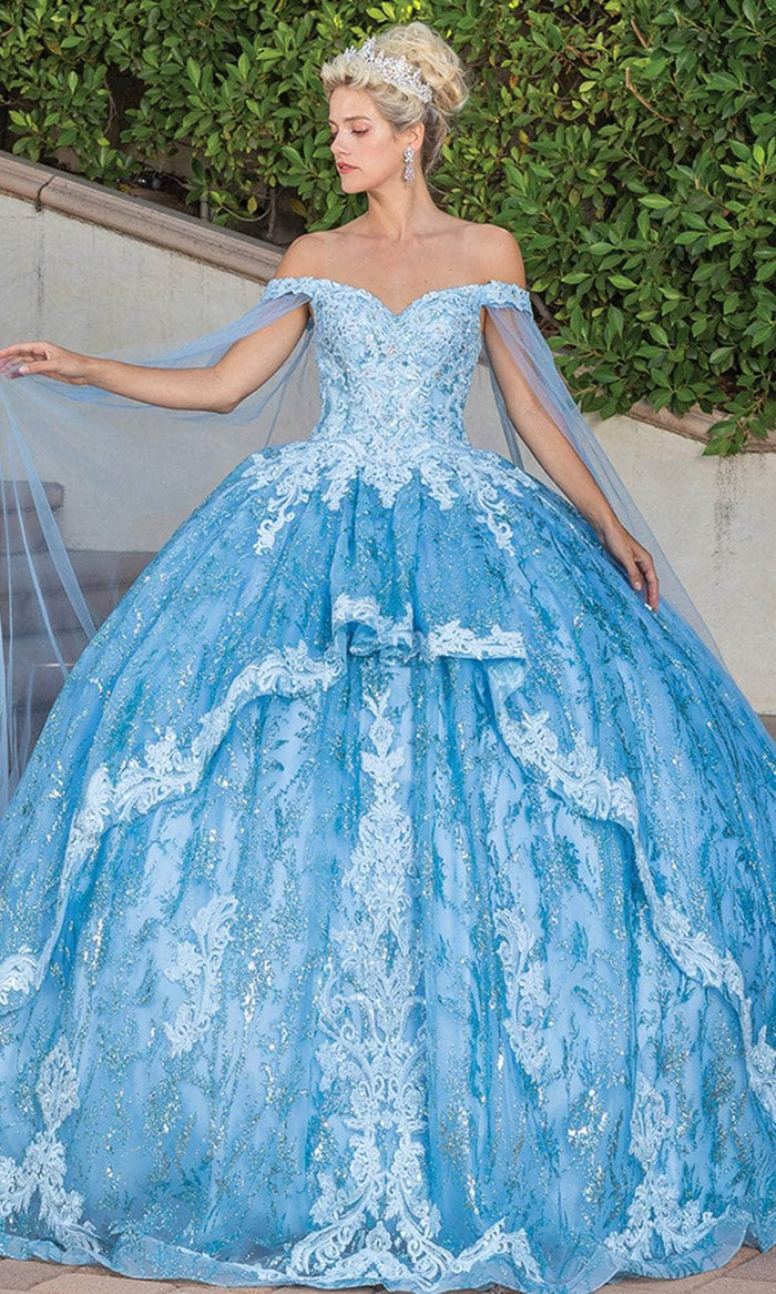 Dancing Queen 1782 - Off Shoulder Glitter Ballgown Ball Gowns XS / Bahama Blue