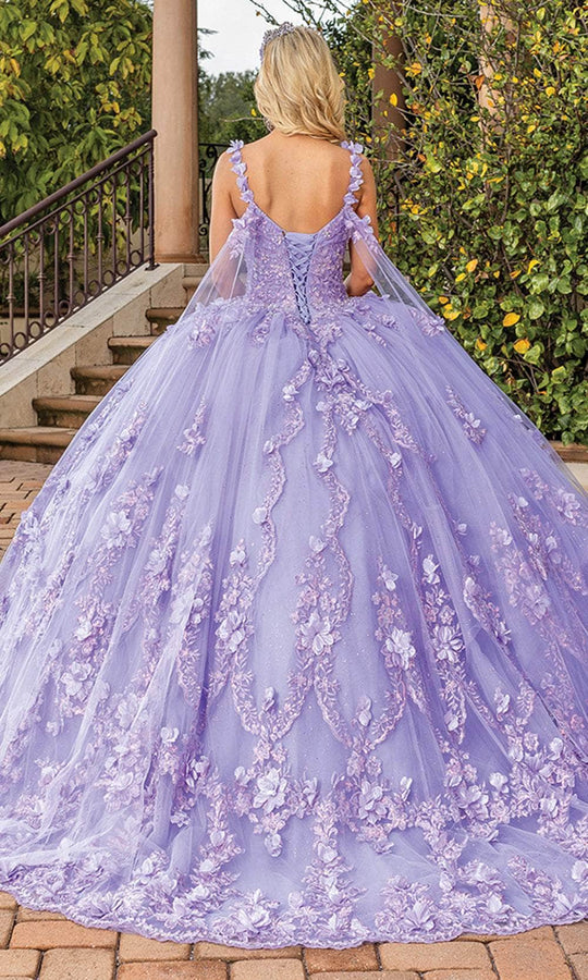Dancing Queen 1808 - Floral Appliqued V-Neck Ballgown