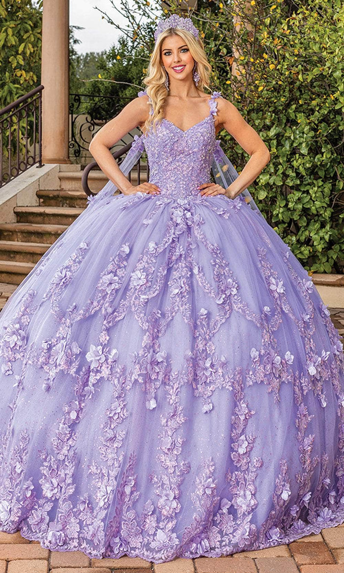 Dancing Queen 1808 - Floral Appliqued V-Neck Ballgown Special Occasion Dress XS / Lilac